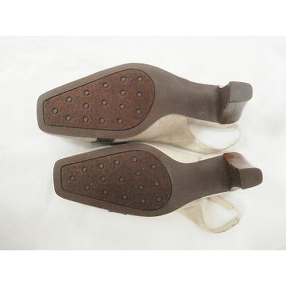 ETIENNE AIGNER MIDWAY LINEN LOOK FABRIC BROWN LEATHER SLINGBACK HEEL SHOE SZ 6M - Picture 8 of 8